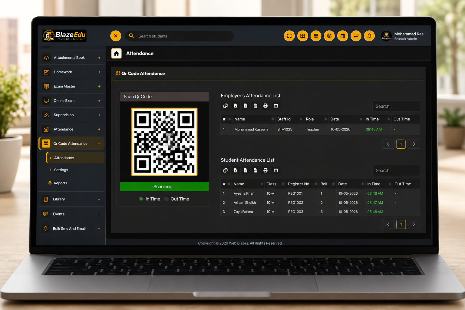 QR attendance with daily reports product screenshot